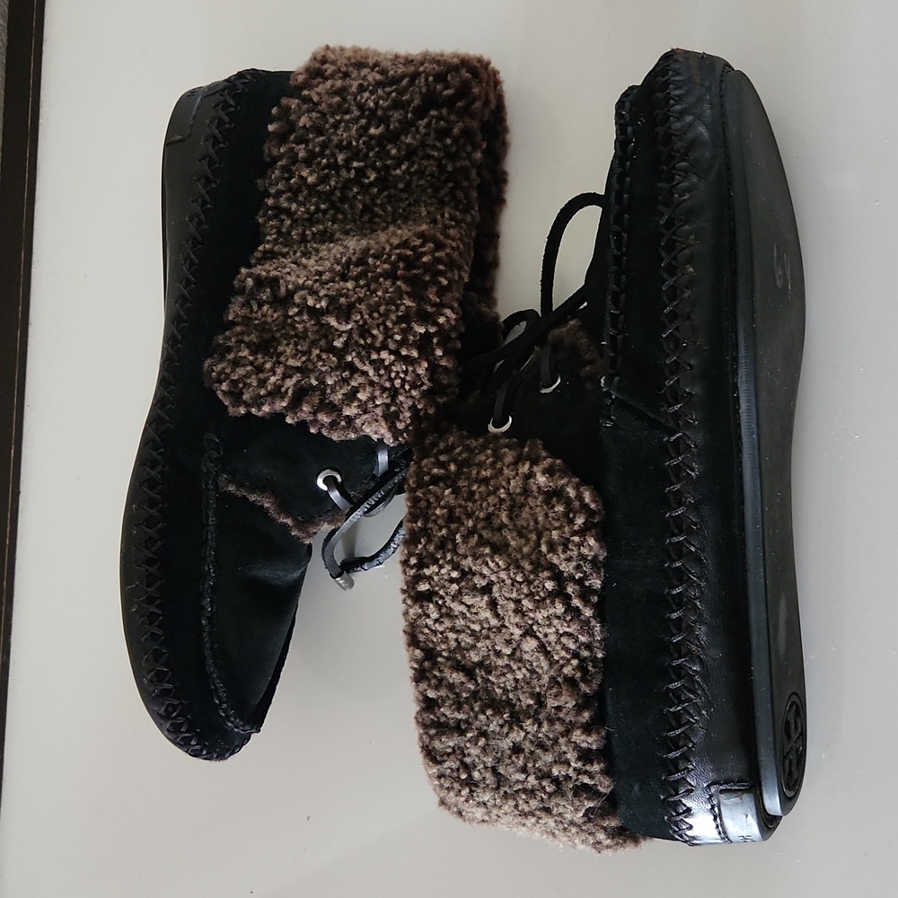 TORY BURCH Black Nathan Flat Shearling Bootie Size 6